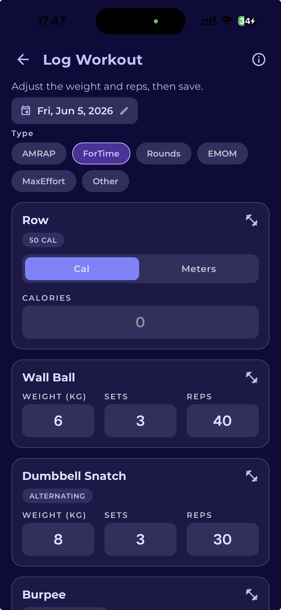 Workout logged from scan